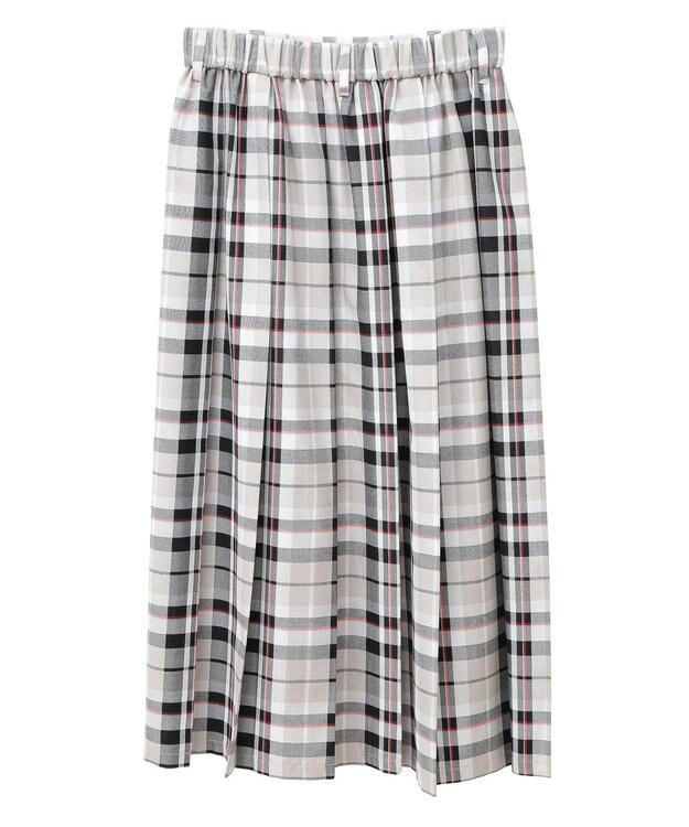 Green Parks ワイドプリーツチェックスカート Gray Beige