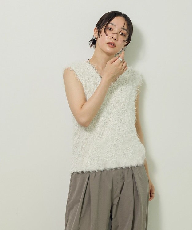 Green Parks フェザーヤーンニットベスト Ivory