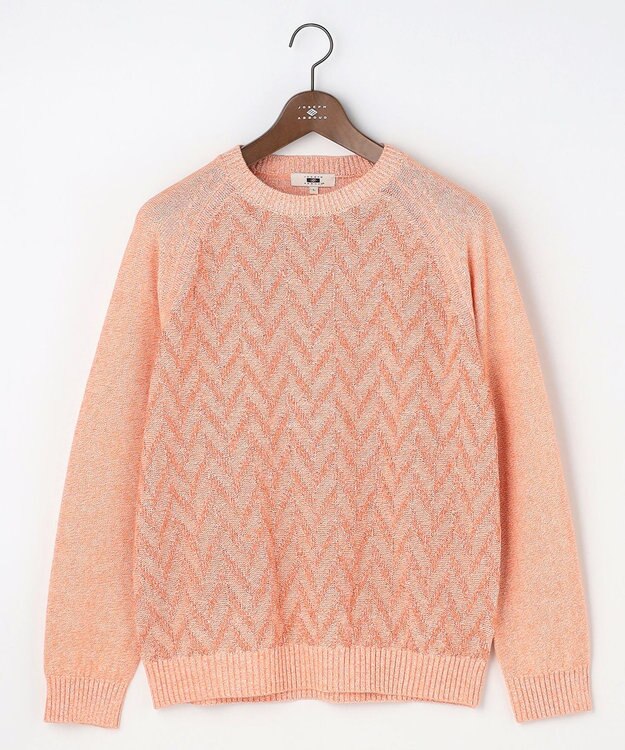 JOSEPH ABBOUD 【キングサイズ・エコ素材和紙使用・日本素材】和紙杢メッシュクルーネック ニット ライトオレンジ系