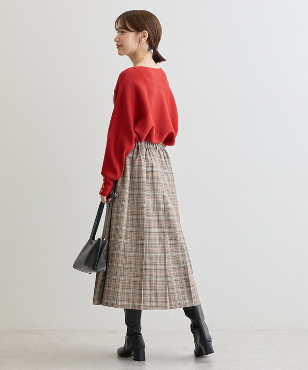 Green Parks ワイドプリーツチェックスカート Brown