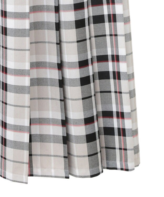 Green Parks ワイドプリーツチェックスカート Gray Beige