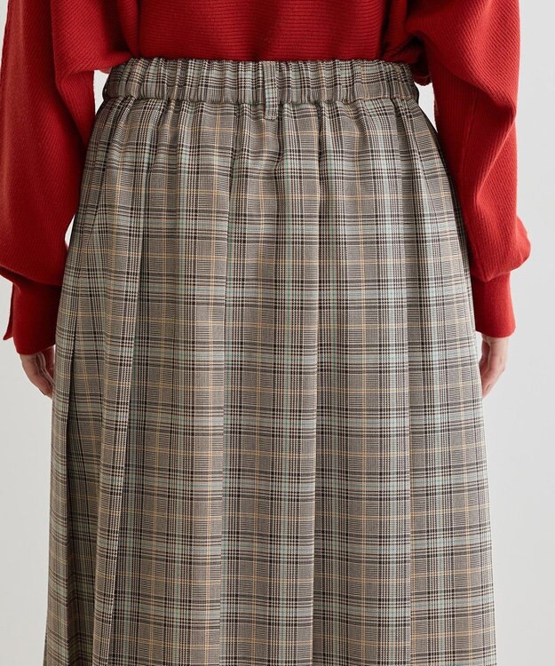 Green Parks ワイドプリーツチェックスカート Brown