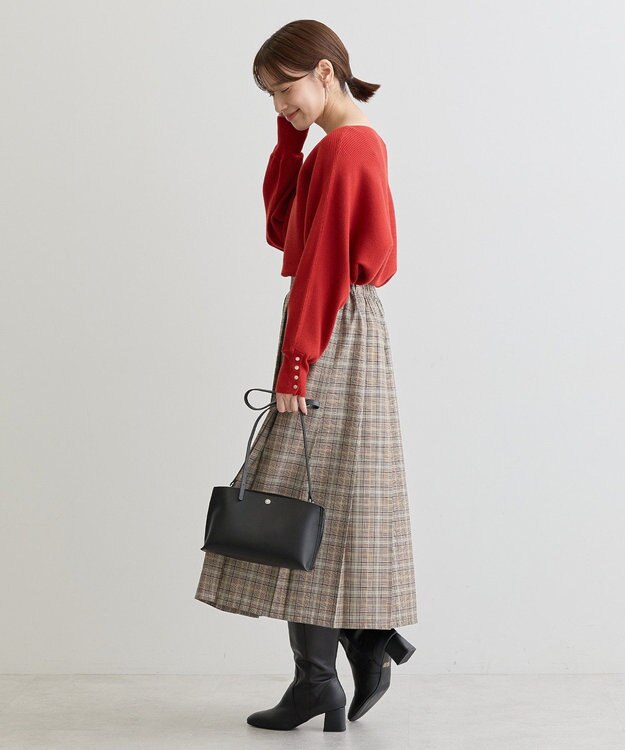 Green Parks ワイドプリーツチェックスカート Brown