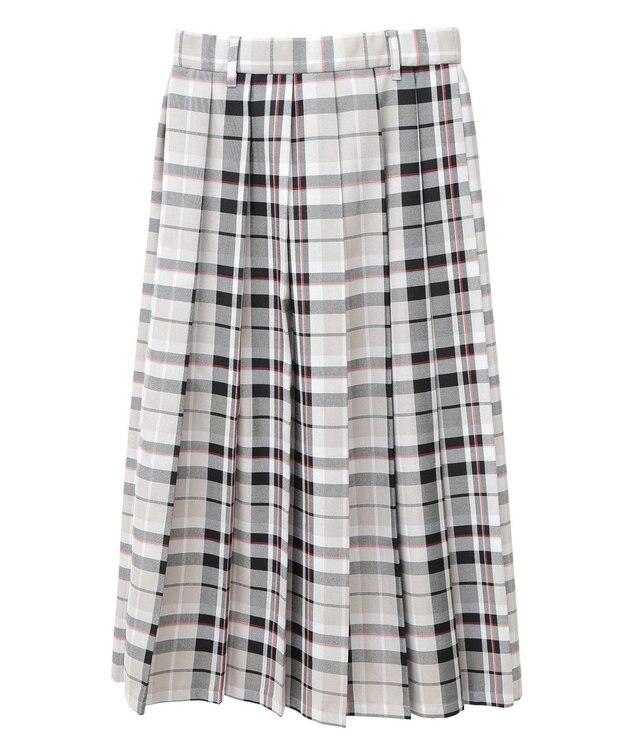 Green Parks ワイドプリーツチェックスカート Gray Beige