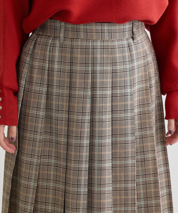 Green Parks ワイドプリーツチェックスカート Brown