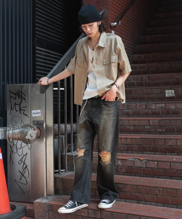 WEGO ダメージフレアデニムパンツ デニムブラックソノタ