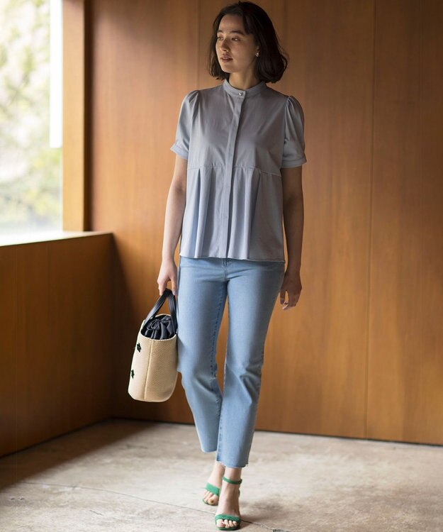 組曲 プレーティング天竺5分袖 カットソー サックスブルー系