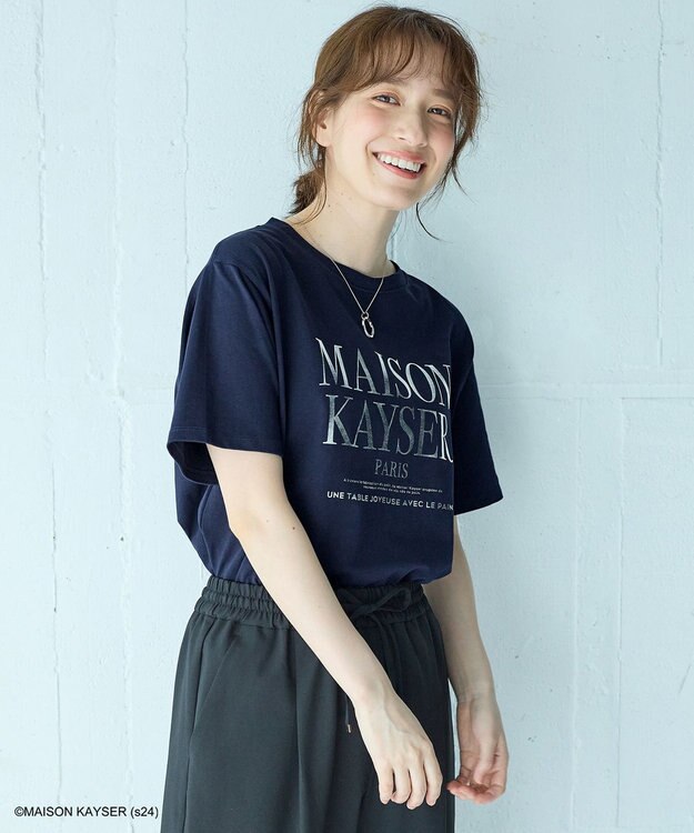 ANY 【MAISON KAYSERコラボ】箔プリントロゴ半袖Tシャツ ネイビー×シルバー