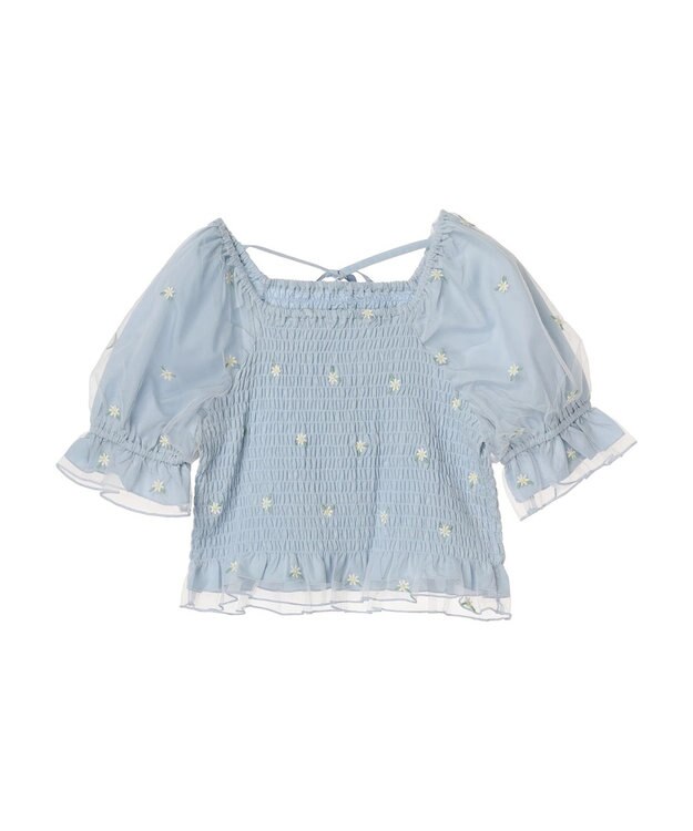 earth music&ecology フラワー刺繍ブラウス Blue