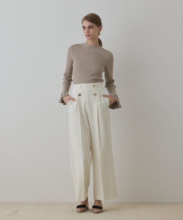 GRACE CONTINENTAL ラメリブニットトップ ベージュ