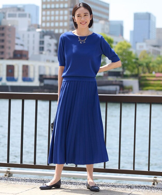 自由区 【WEB限定・洗える・XSサイズあり】ハイツイストコットンアセテートニットセットアップ ワンピース ブルー系