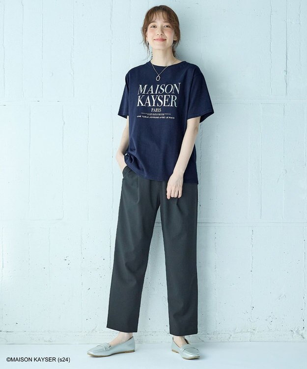 ANY 【MAISON KAYSERコラボ】箔プリントロゴ半袖Tシャツ ネイビー×シルバー