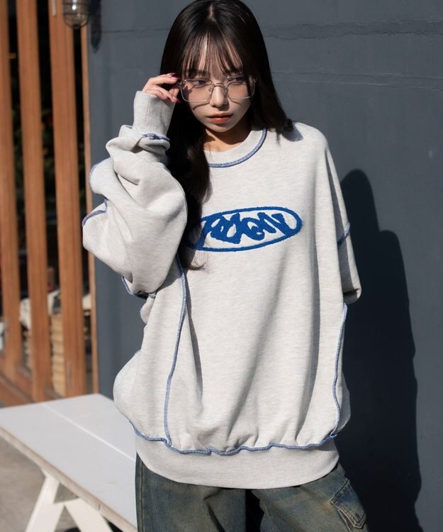 WEGO 【ユニセックス着用ITEM】ショートカラーステッチサガラロゴプルオーバー 杢グレー