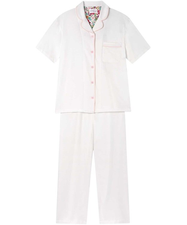 une nana cool 【綿100%】スビン天竺 半袖開襟パジャマ MADE WITH LIBERTY FABRIC ホワイト