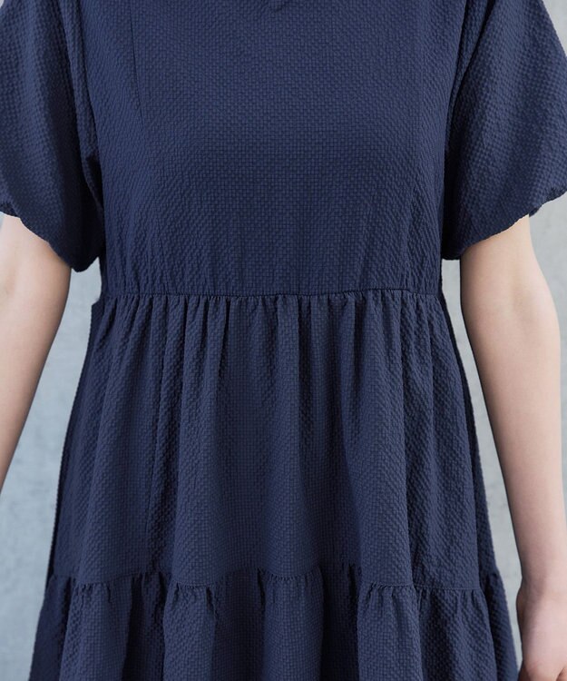 Tiaclasse リップルティアードワンピース ネイビー