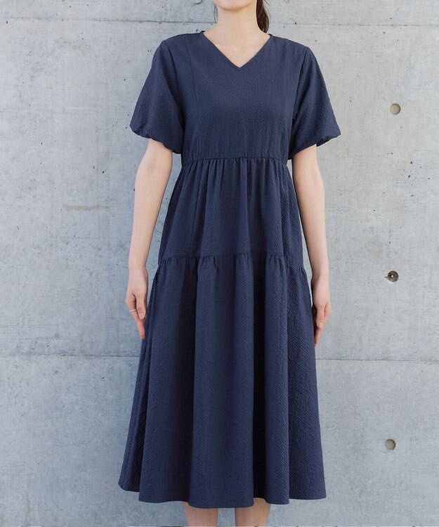Tiaclasse リップルティアードワンピース ネイビー