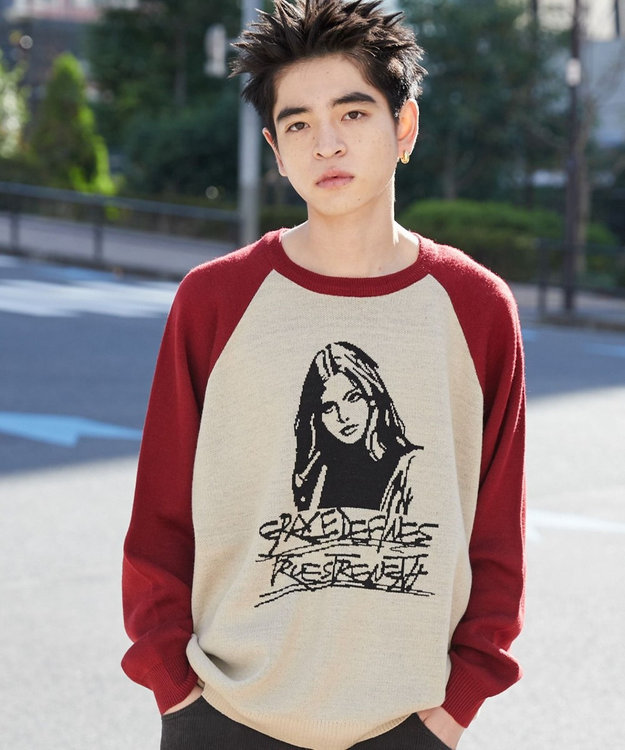 WEGO ラグランジャガードグラフィックプルオーバー