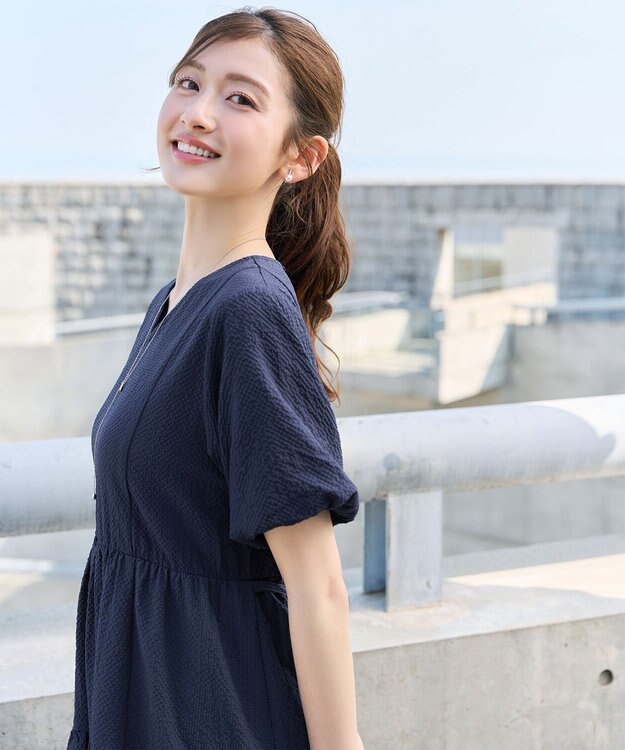 Tiaclasse リップルティアードワンピース ネイビー