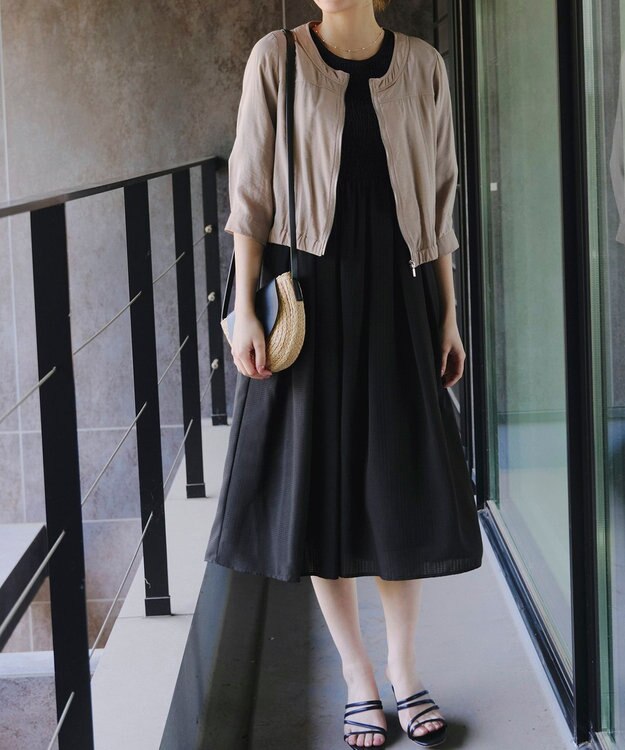 Tiaclasse 【洗える】シャーリングパフスリーブシアーワンピース ブラック