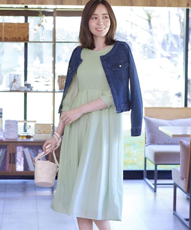 Tiaclasse 【洗える】シャーリングパフスリーブシアーワンピース ミント