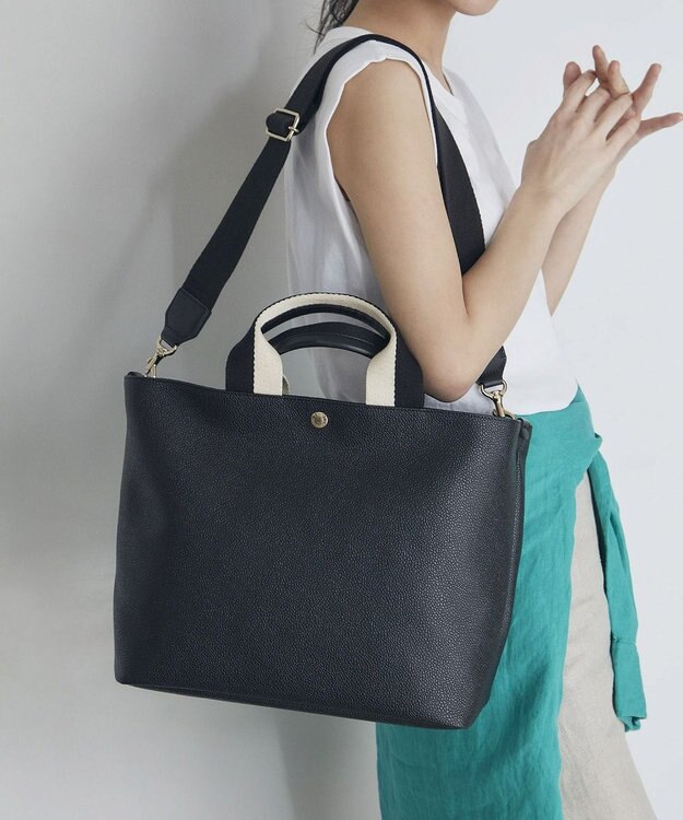 TOPKAPI 【Breath TOPKAPI】SCOTCH GRAIN スコッチグレイン プレーン 2トーンテープ ハンドル トートバッグ L ブラック