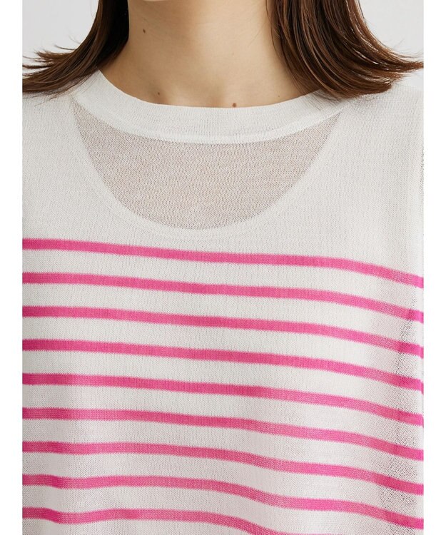 Green Parks シアーボーダーニットプルオーバー Pink