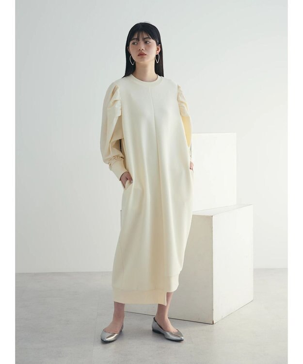 Green Parks armonia. リブ使いコクーンポンチワンピース Ivory