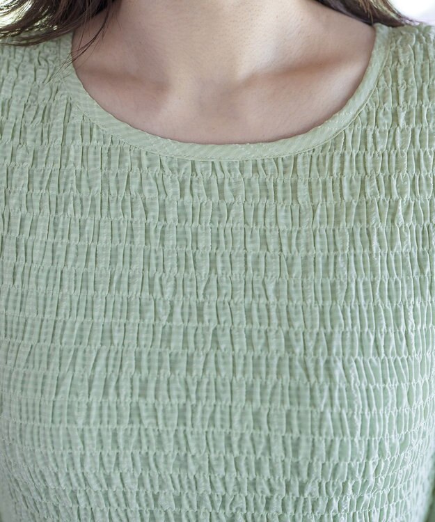 Tiaclasse 【洗える】シャーリングパフスリーブシアーワンピース ミント