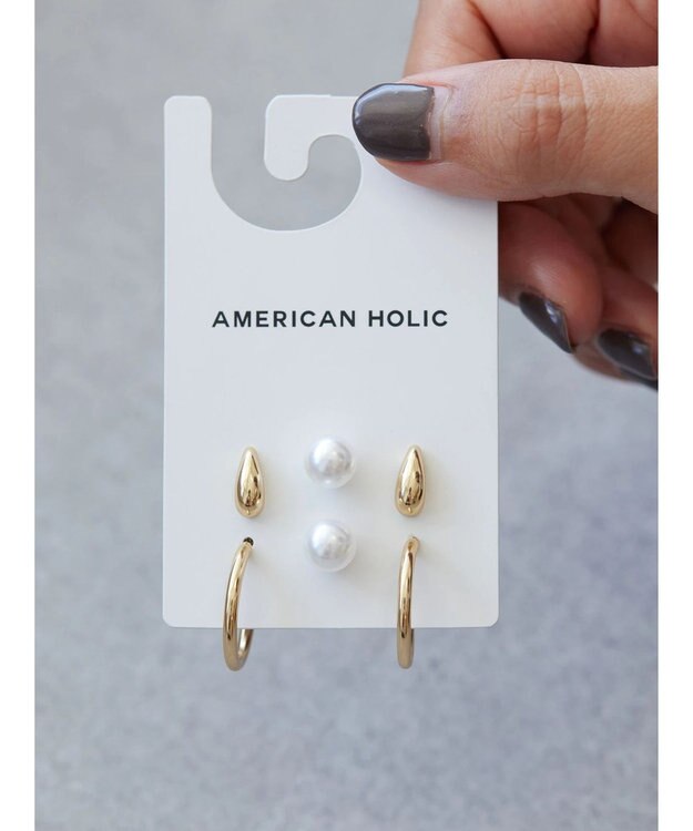 AMERICAN HOLIC ミニフープ・パールピアスセット Gold