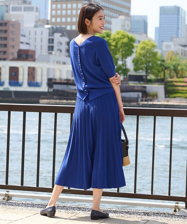 自由区 【WEB限定・洗える・XSサイズあり】ハイツイストコットンアセテートニットセットアップ ワンピース ブルー系