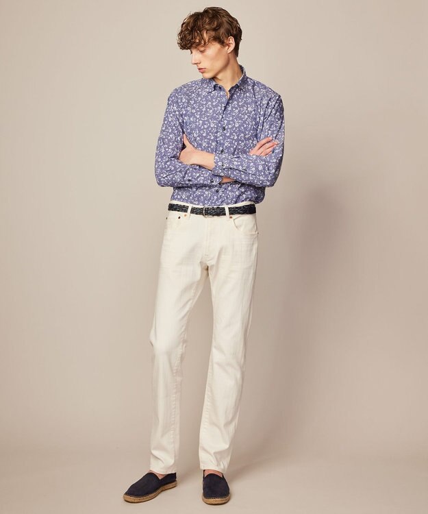 JOSEPH ABBOUD 【洗える】フラワーモチーフストレッチ シャツ ネイビー系5