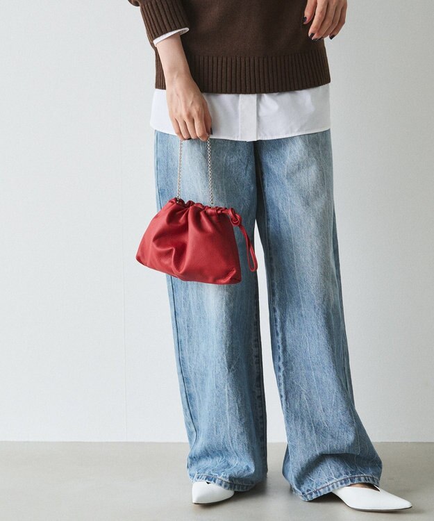 russet レザー巾着ミニショルダーバッグ(CE-1637) Red