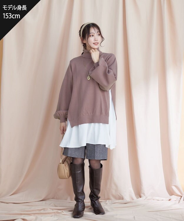 Tiaclasse L 【洗える】コンビフレアニットトップス モカ