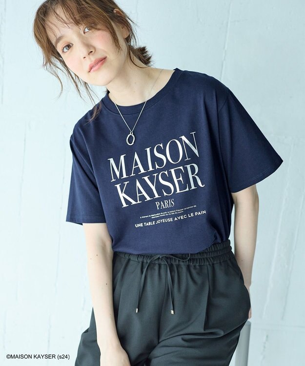 ANY 【MAISON KAYSERコラボ】箔プリントロゴ半袖Tシャツ ネイビー×シルバー