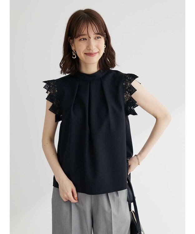 Green Parks ・ＥＬＥＮＣＡＲＥ　ＤＵＥ　リネンライクレースブラウス Black