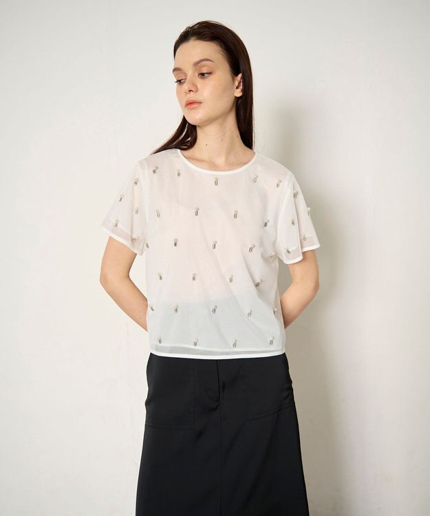 GRACE CONTINENTAL ビジューチュールトップ ホワイト