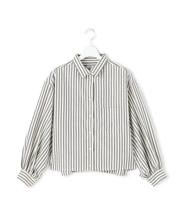 J.PRESS YORK STREET 【WOMEN】ストライプショート ブラウス ブラック系1