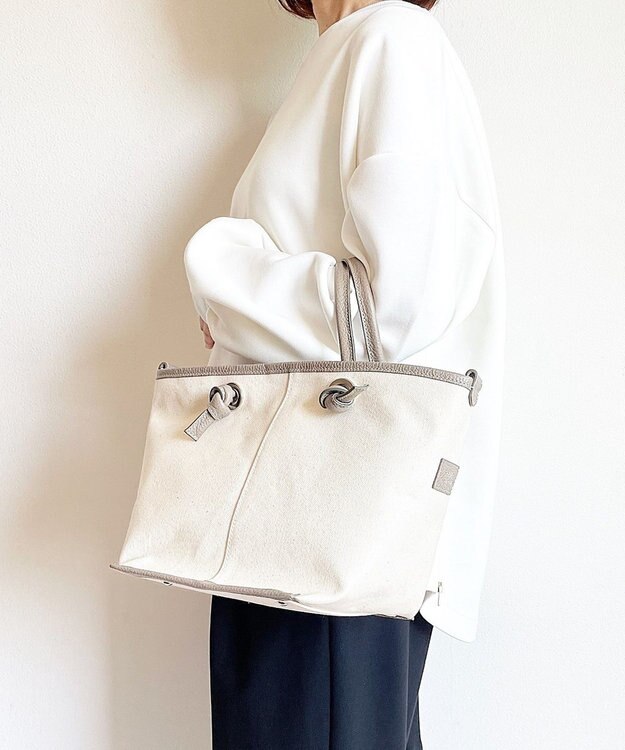 Hekhèr Le Style de Vie 【日本製 / 2WAY】コットンキャンバス×シュリンクレザー ノットハンドバッグ medium グレージュ
