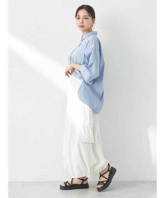 earth music&ecology ワイドスリーブ半袖シャツ Grayish Blue