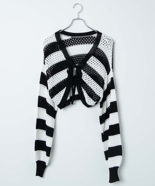 WEGO 【紫外線対策/手洗い可】メッシュリボンボレロ ブラックボーダー