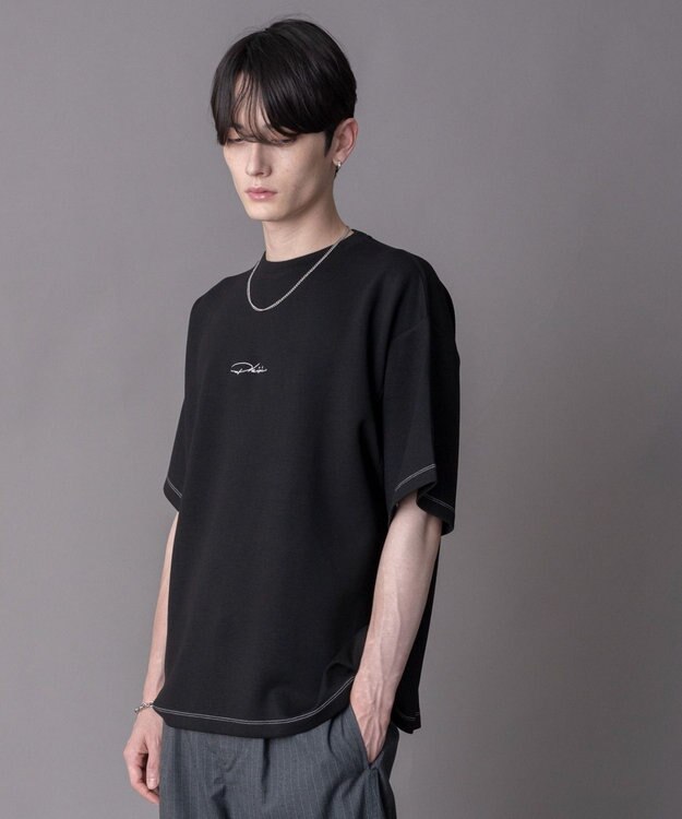 WEGO 【機能T/ユニセックス着用ITEM】カラーステッチワンポイントT（SS） ブラック