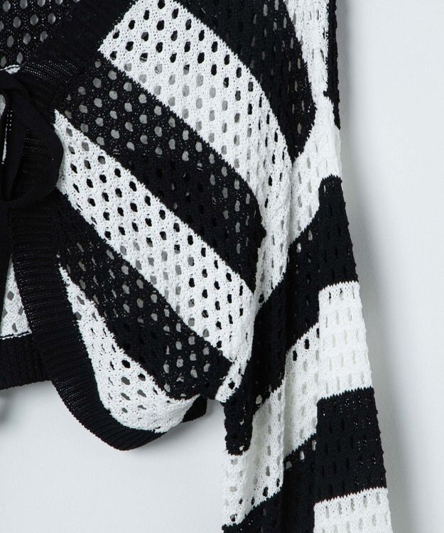 WEGO 【紫外線対策/手洗い可】メッシュリボンボレロ ブラックボーダー