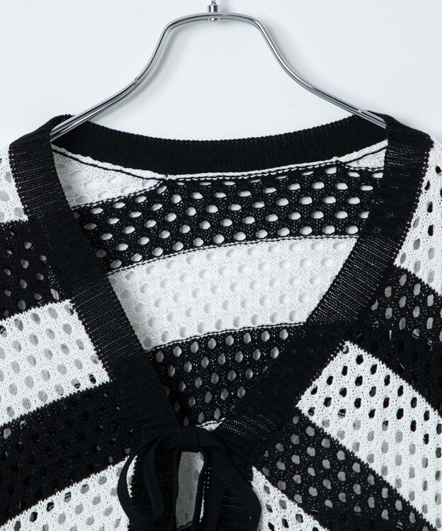 WEGO 【紫外線対策/手洗い可】メッシュリボンボレロ ブラックボーダー