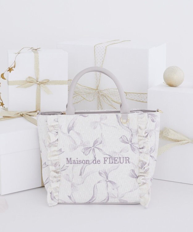 Maison de FLEUR ツイードリボンプリント2WayバッグM Pink
