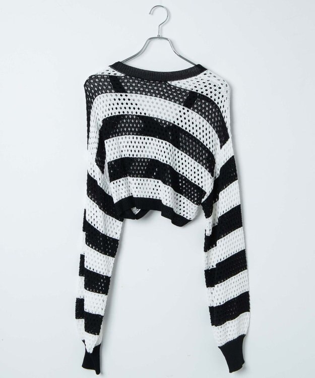 WEGO 【紫外線対策/手洗い可】メッシュリボンボレロ ブラックボーダー