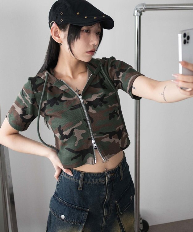 WEGO リブハンソデジップパーカー 柄1