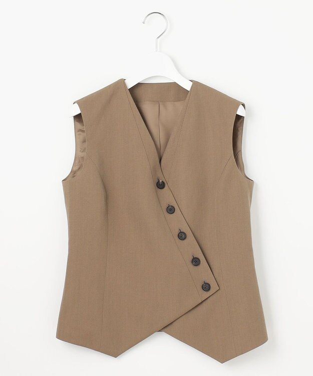 23区 【エステータ】ウールリネン アシンメトリーボタン ベスト カーキ系