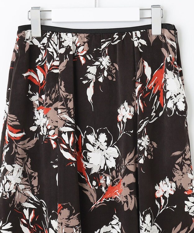 自由区 【洗える】ブラッシュドフラワープリント フレアスカート ダークブラウン系5