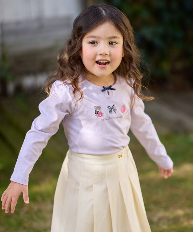 ANY KIDS テディベリー刺繍 長袖Tシャツ ラベンダー