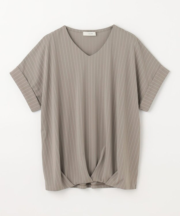 ANY カシュクールTシャツ ベージュストライプ